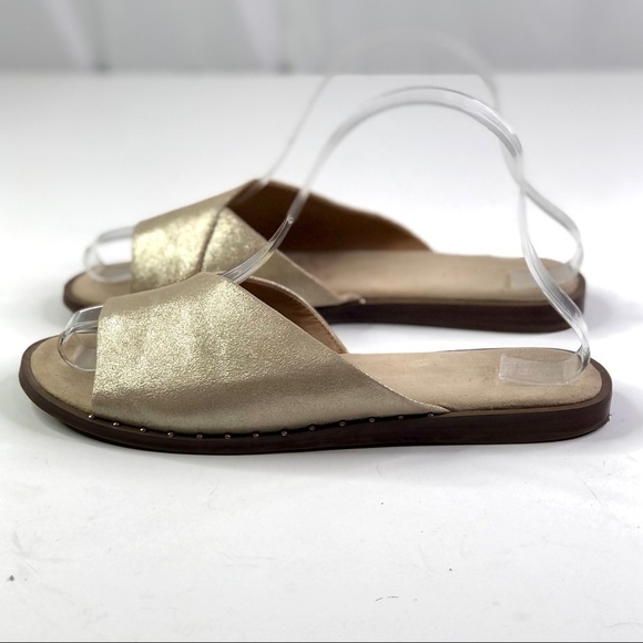 Franco Sarto Riviera gold metallic studded leather slides mules summer 7.5 - Picture 4 of 11